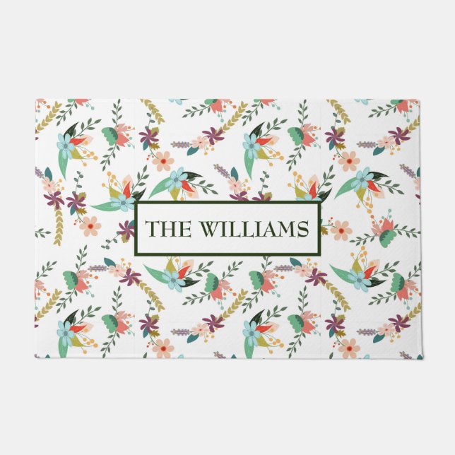 Mit Monogramm Blumenmuster Fußmatte (Vorderseite)