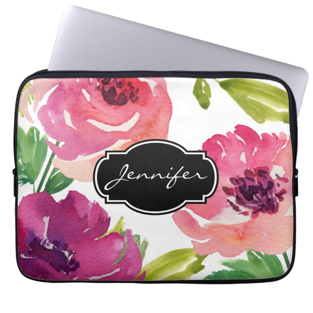 Mit Monogramm Blumenmuster Laptopschutzhülle (Vorderseite)