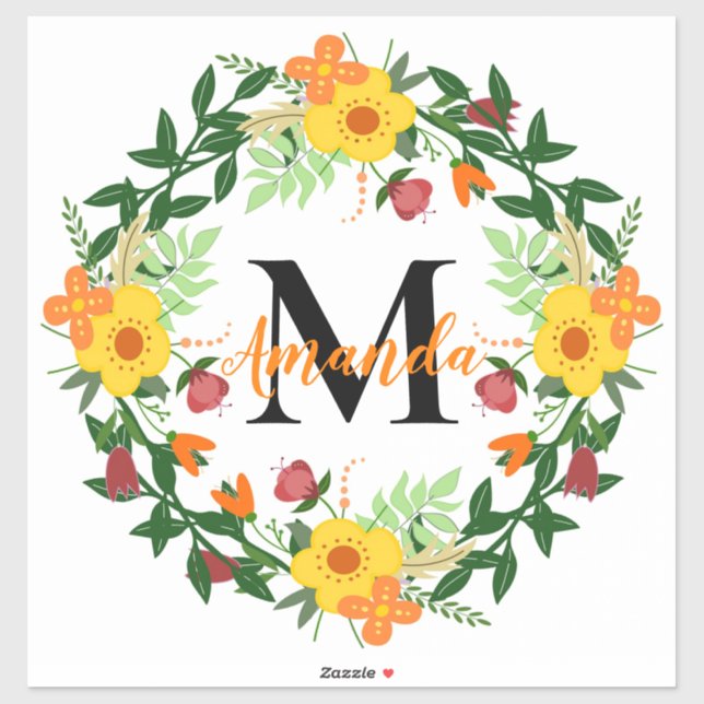 Mit Monogramm Blumenstrauß Aufkleber (Blatt)