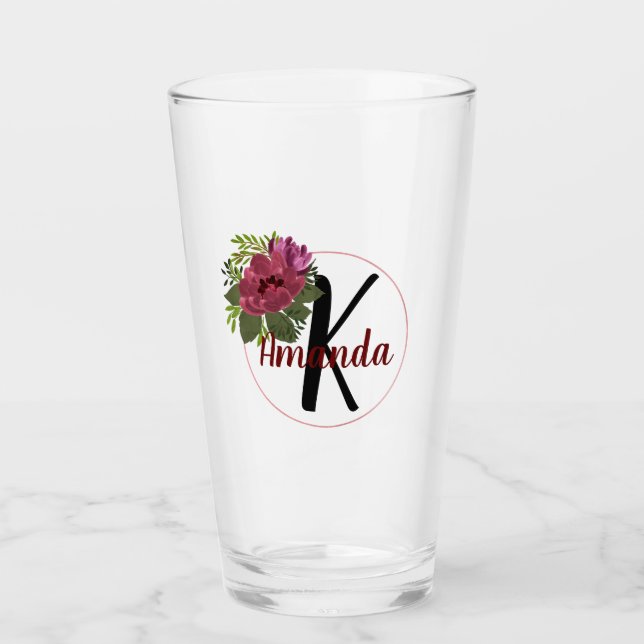 Mit Monogramm Blumenstrauß Glas (Vorderseite)