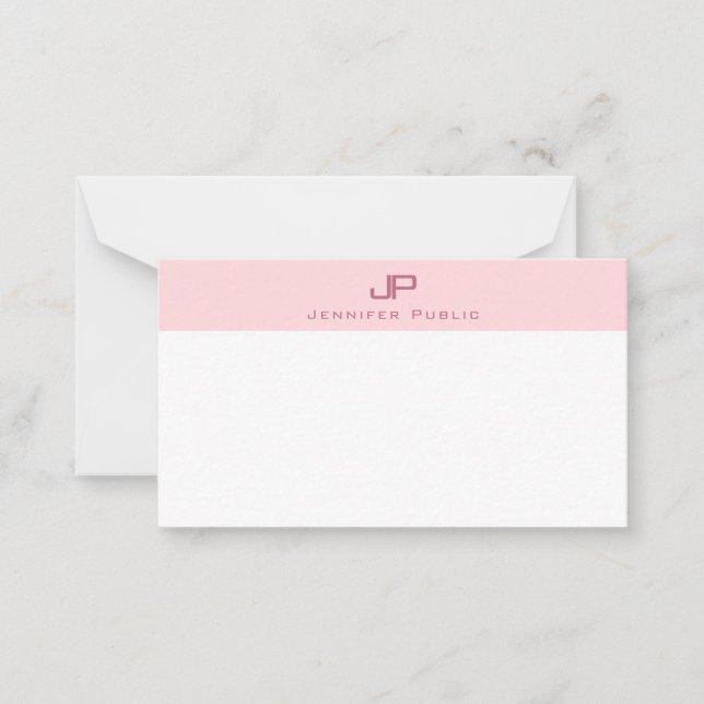 Mit Monogramm Blush Pink-Vorlage Mitteilungskarte (Vorderseite)