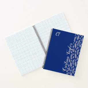Mit Monogramm Blush-Rosa-Leaf-Muster in Blau Notizbuch