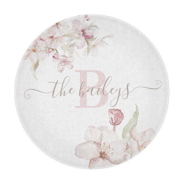 Mit Monogramm Blütenplatine Schneidebrett (Vorderseite)