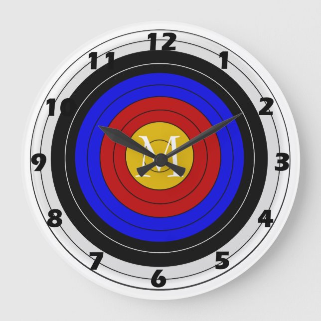 Mit Monogramm Bogenschießen-Ziel Große Wanduhr (Vorderseite)
