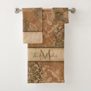 Mit Monogramm Boho Dark Rust Mandalas Badhandtuch Set