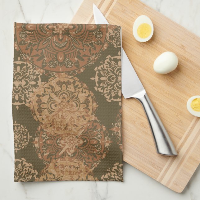 Mit Monogramm Boho Dark Rust Mandalase Küchentüche Geschirrtuch (Viertel Falte)