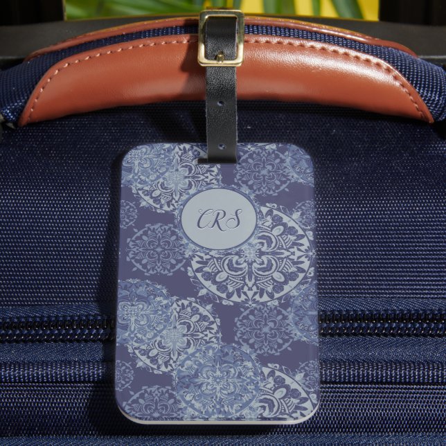 Mit Monogramm Boho Denim Moody Blues Mandalases Pa Gepäckanhänger (Vorderseite Insitu 2)