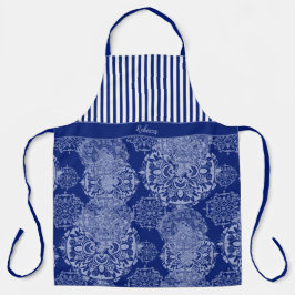 Mit Monogramm Boho Moody Blues Mandalas und Streif Schürze