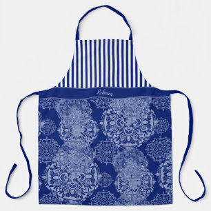 Mit Monogramm Boho Moody Blues Mandalas und Streif Schürze