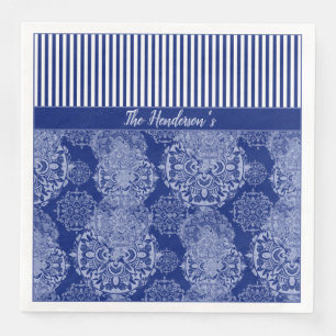 Mit Monogramm Boho Moody Blues Mandalas und Streif Serviette