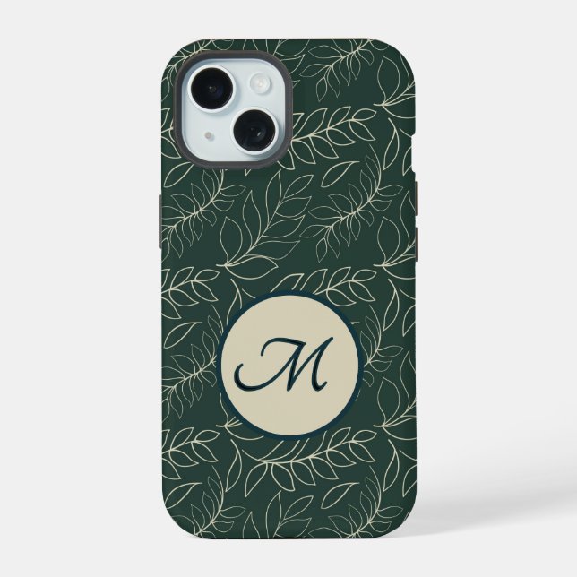 Mit Monogramm botanisch iPhone 15 Hülle (Rückseite)