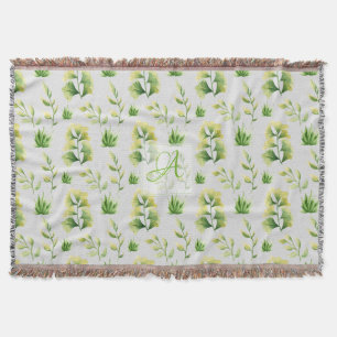 Mit Monogramm botanische Blätter Watercolor Green Decke