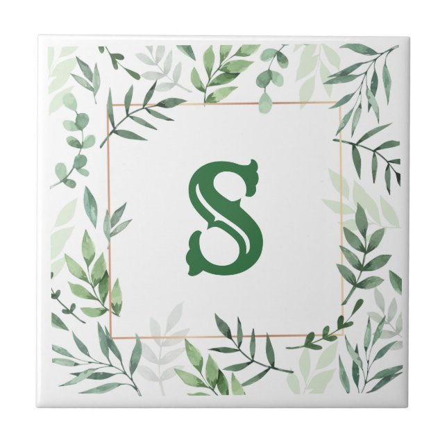Mit Monogramm botanische Keramik Fliese (Vorderseite)