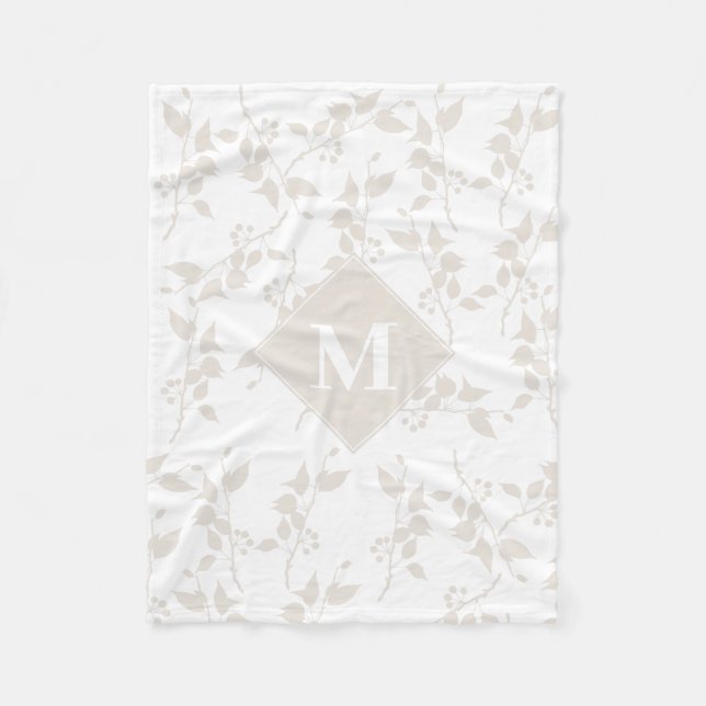 Mit Monogramm botanisches Beige-Dekorationsblatt Fleecedecke (Vorderseite)