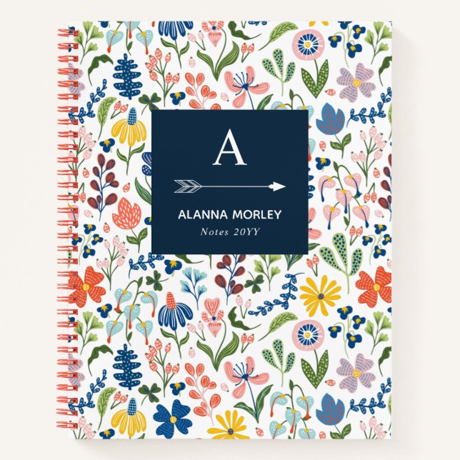 Mit Monogramm botanisches Muster Notizbuch (Vorderseite)