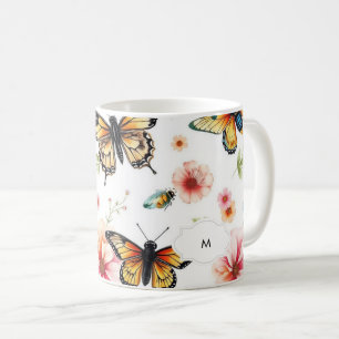 Mit Monogramm botanisches Wasserfarbenmuster Kaffeetasse