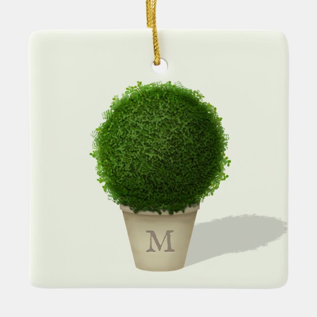 Mit Monogramm Boxwood Topiary Memorial Keepake Keramikornament (Vorderseite)