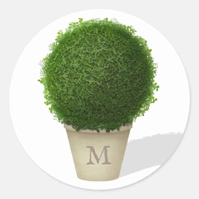 Mit Monogramm Boxwood Topiary Persönliches Siegel Runder Aufkleber (Vorderseite)