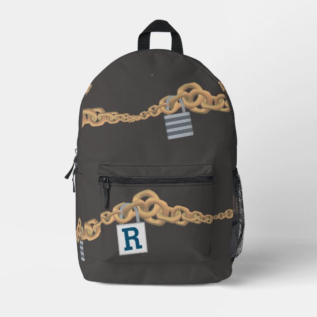 Mit Monogramm Boy's Chains & Lock Themed Bedruckter Rucksack (Vorderseite)