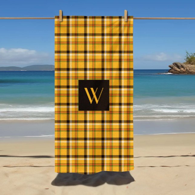 Mit Monogramm braune Beige Karos Kariertes Muster Strandtuch (Monogrammed Brown Beige Checks Plaid Pattern Beach Towel)