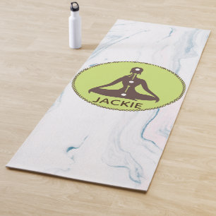 Mit Monogramm-braune und grüne Yoga-Pose Silhouett Yogamatte