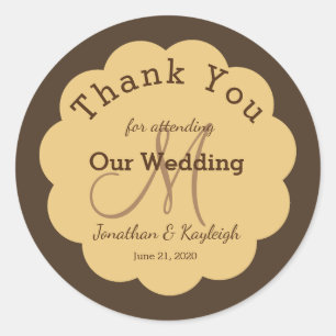 Mit Monogramm Brown & Gold Wedding Vielen Dank Sti Runder Aufkleber