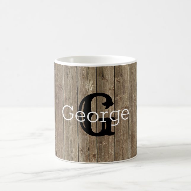 Mit Monogramm Brown Wood handsome Rustic Kaffeetasse (Mittel)