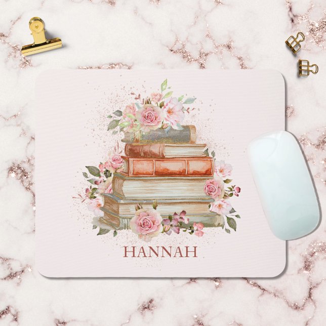 Mit Monogramm Bücher und Vintages Rosenrosen-Buchz Mousepad (In situ)