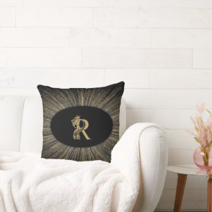Mit Monogramm Buchstabe R Schwarz/Gold-Drehkissen Kissen