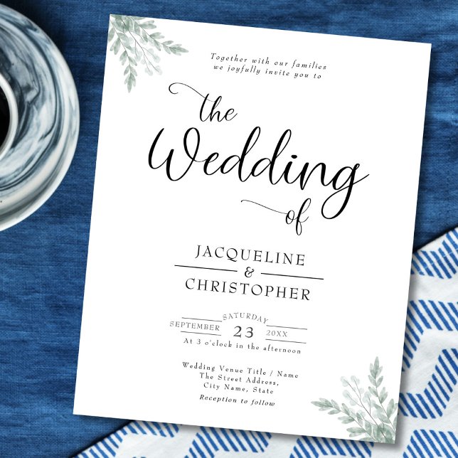 Mit Monogramm Budget Eukalyptus Wedding Einladung Flyer (Von Creator hochgeladen)