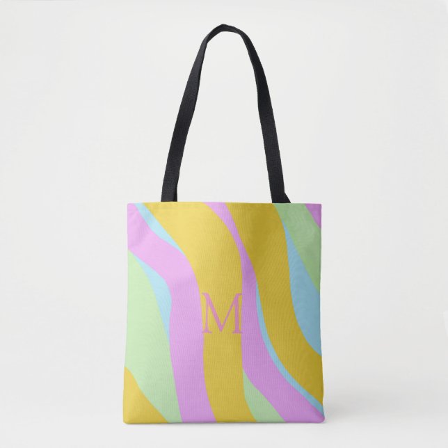 Mit Monogramm Caribe gelb, hellblau, rosa, Minze Tasche (Vorderseite)
