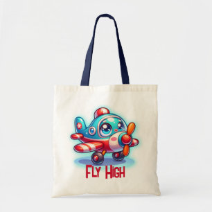 Mit Monogramm Cartoon Flugzeug blau Tragetasche