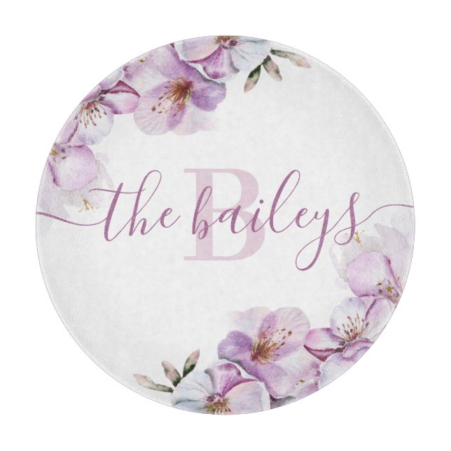 Mit Monogramm Cherry Blossom Cutting Board Schneidebrett (Vorderseite)