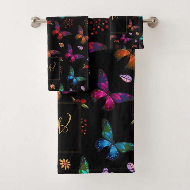 Mit Monogramm-Chic-Extravagant-Schmetterlingsmuste Badhandtuch Set (Insitu)