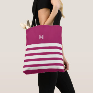 Mit Monogramm   Chic Stripes Berry Tote Bag Tasche