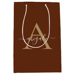 Mit Monogramm Cinnamon Brown Gold | Minimal Elegan Mittlere Geschenktüte