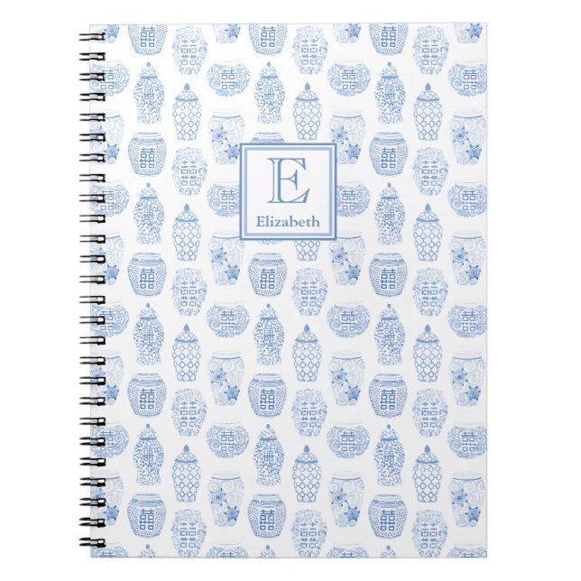 Mit Monogramm Classic Blue und White Ginger Jar Notizblock (Vorderseite)