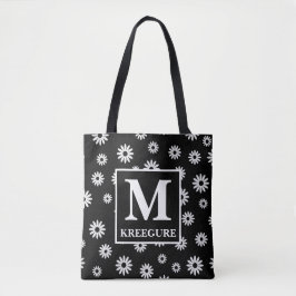 Mit Monogramm Classic Serif BW Daisies Tasche