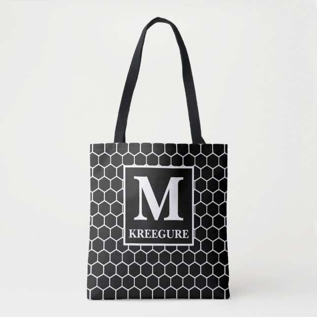 Mit Monogramm Classic Serif BW Honeycomb Tasche (Vorderseite)