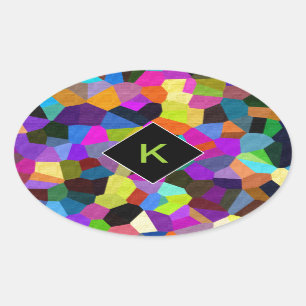 Mit Monogramm Confetti in Jewel Tones Ovaler Aufkleber