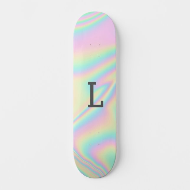 Mit Monogramm Cool Girly Modern Rainbow Skateboard (Vorderseite)