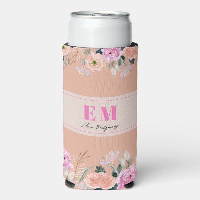 Mit Monogramm Cooler - staubige rosa Blüte Selters Dosenkühler (Seltzer Vorderseite)