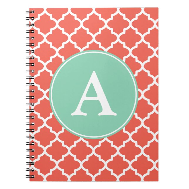 Mit Monogramm Coral Minze Notebook Notizblock (Vorderseite)