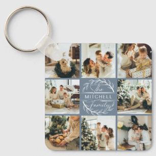 Mit Monogramm Couple-FotoCollage Dusty Blue Gift Schlüsselanhänger