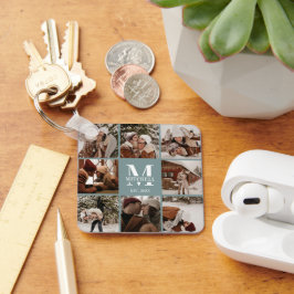 Mit Monogramm Couple-FotoCollage | Monogram Green Schlüsselanhänger