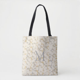 Mit Monogramm Creme Gray Gold Blätter Abstraktes D Tasche