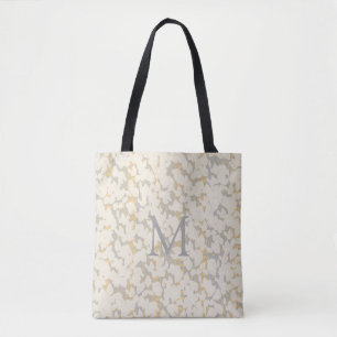 Mit Monogramm Creme Gray Gold Blätter Abstraktes D Tasche