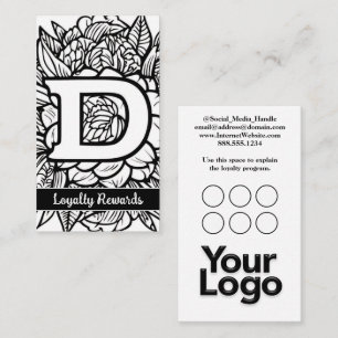 Mit Monogramm D Floral Black and White Company Log Visitenkarte