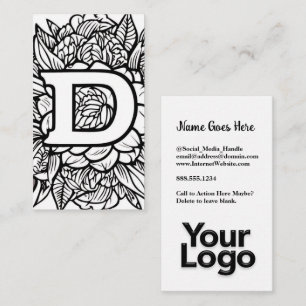 Mit Monogramm D Floral Black and White Company Log Visitenkarte