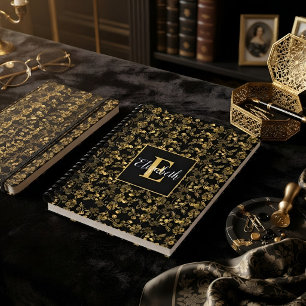 Mit Monogramm Damask wirbelnde goldene Blume Notizblock